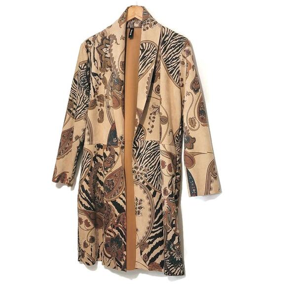 Venti6 Made in Italy Floral Paisley Faux Suede Open Front Duster Jacket Size L - Picture 6 of 13